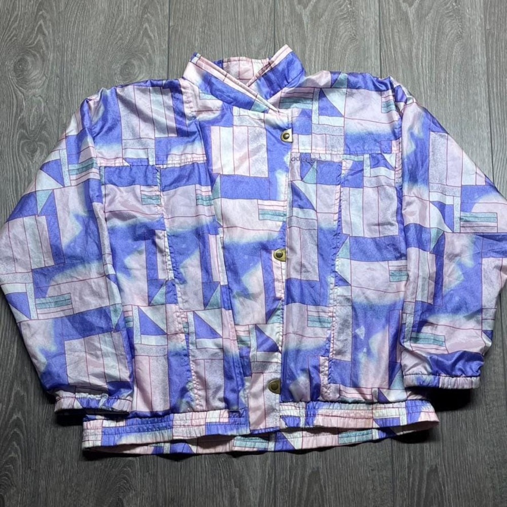 Vintage Adidas 1980s Pink Purple Pastel Windbreaker Jacket Medium Rare Pattern